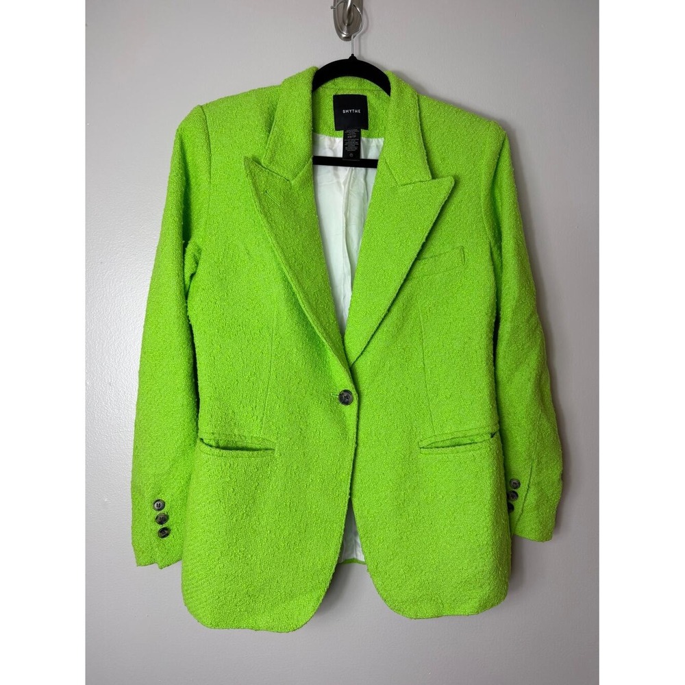 Smythe Blazer Jacket XS Green Boucle 90s Style Electric Neon Lime Textured